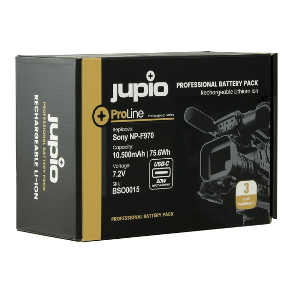 Jupio ProLine Ultra-C Sony NP-F970 10500 mAh videokamera akkumulátor USB-C töltéssel 06