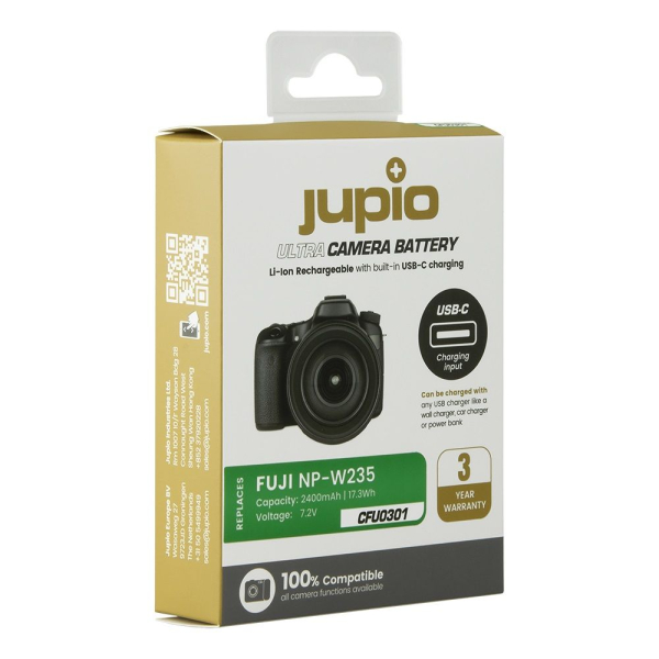 Jupio Ultra-C utángyártott-akkumulátor Fuji NP-W235 2400mAh fényképezőgéphez, USB-C töltéssel 05