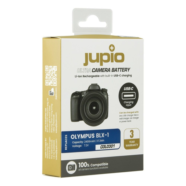 Jupio Ultra-C utángyártott-akkumulátor Olympus BLX-1 2400mAh USB-C töltéssel 05