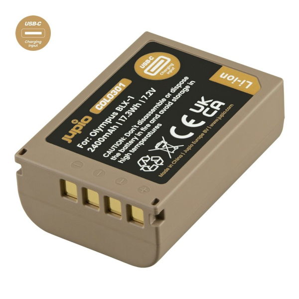 Jupio Ultra-C utángyártott-akkumulátor Olympus BLX-1 2400mAh USB-C töltéssel 03
