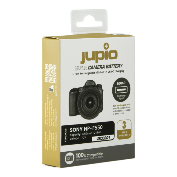 Jupio Ultra-C utángyártott-akkumulátor Sony NP-F550 3350 mAh fényképezőgépekhez USB-C töltéssel 05