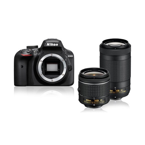 Nikon D3400 Dupla Zoom VR Szett: D3400 váz (3év) + AF-P 18-55mm VR (1év) + AF-P 70-300VR (1 év) 03