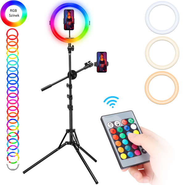 Ulanzi K15, RGB gyűrűs lámpa állvánnyal 1 db hajlítható hattyúnyakkal és telefontartóval 03